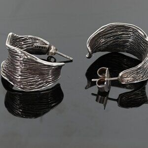 Vintage Hagit Gorali HG 925 Sterling Textured Wide Hoop Earrings 16.5g, 1"